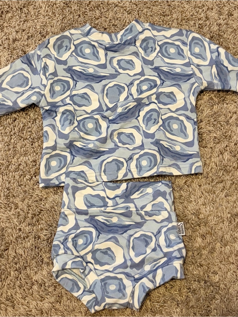 Southern Slumber Bamboo Blue and White Oyster Print Kids Set